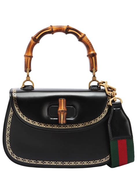 gucci bamboo daily leather top handle bag|Gucci Bamboo 1947 small top handle bag in black patent leather.